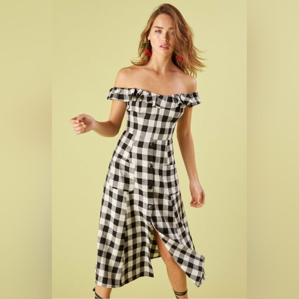 Reformation Black and White Checkered Midi Dress
